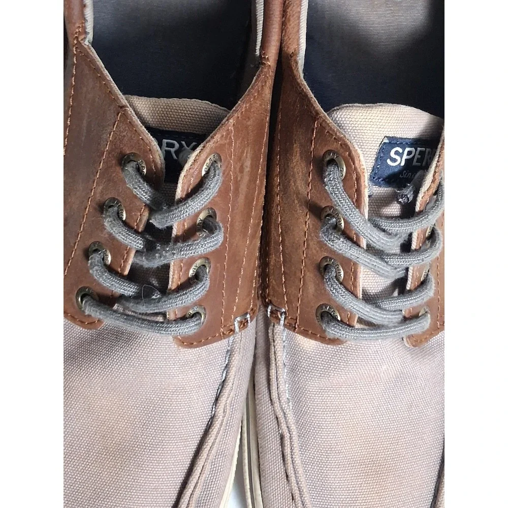 Sperry Top-Sider Bahama II Mens 10.5 Boat Shoes Tan Brown Canvas Leather STS1986